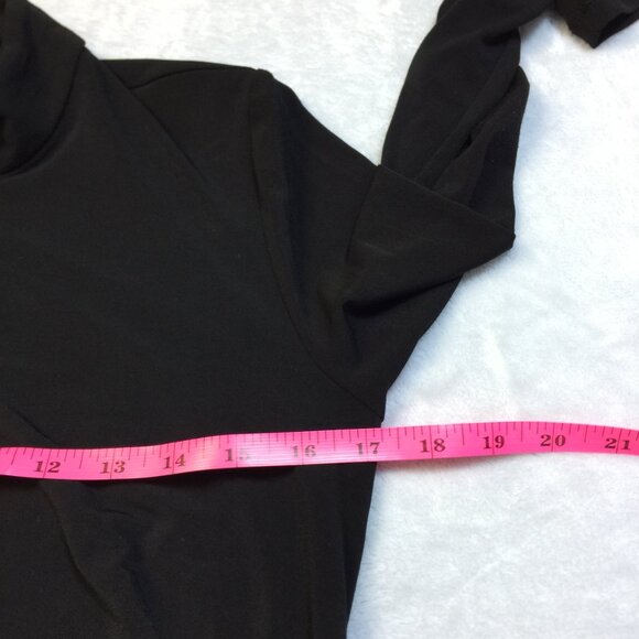 Calvin Klein Fit & Flare Dress Size 8 Black Faux Leather Mock Neck 3/4 Sleeve - Picture 12 of 14